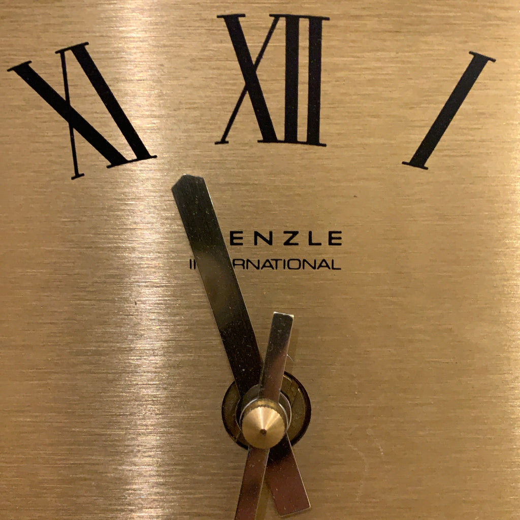 Kienzle International Chronoquartz Mantel Clock, 1970s Brushed Gold Aluminium, Chrome Corners