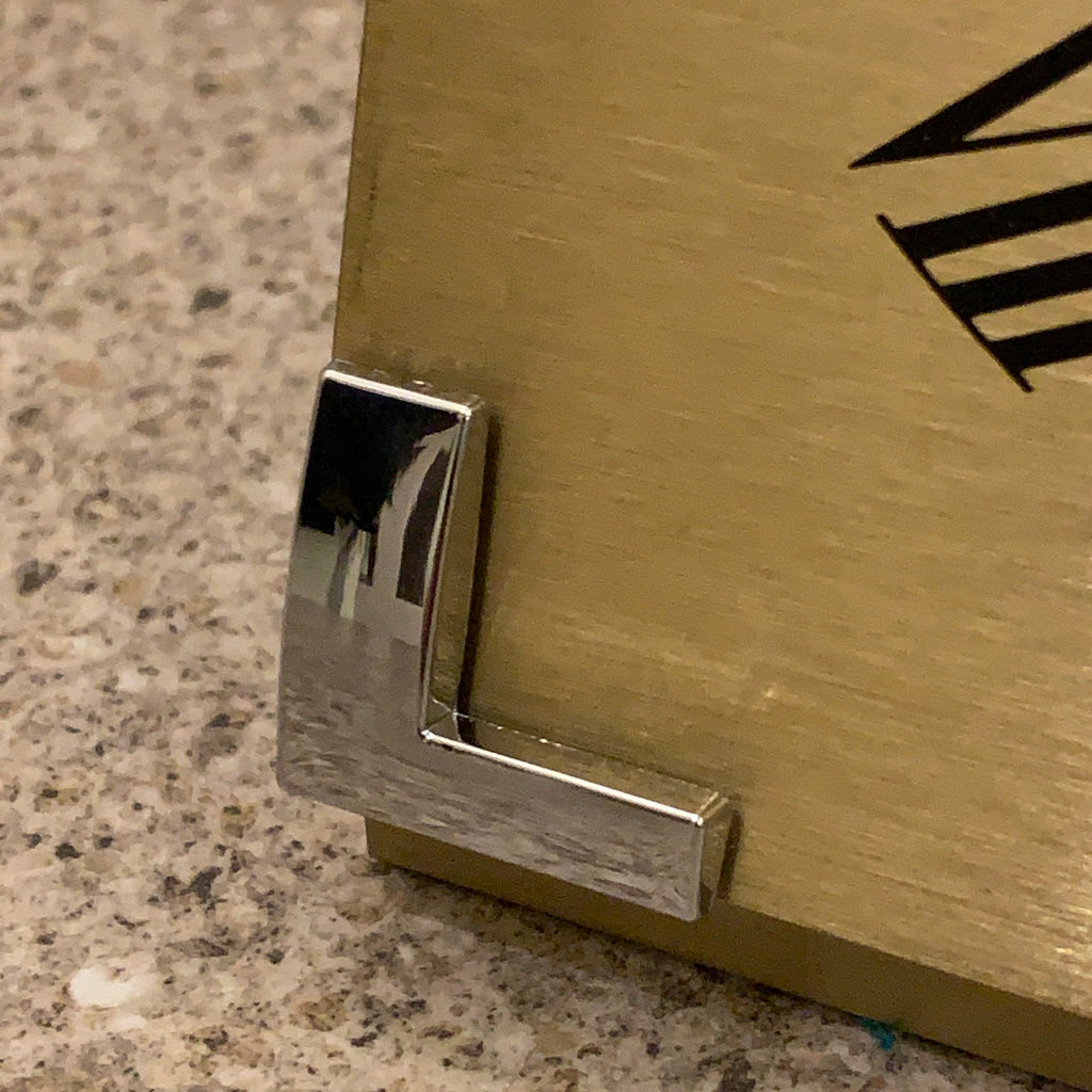 Kienzle International Chronoquartz Mantel Clock, 1970s Brushed Gold Aluminium, Chrome Corners