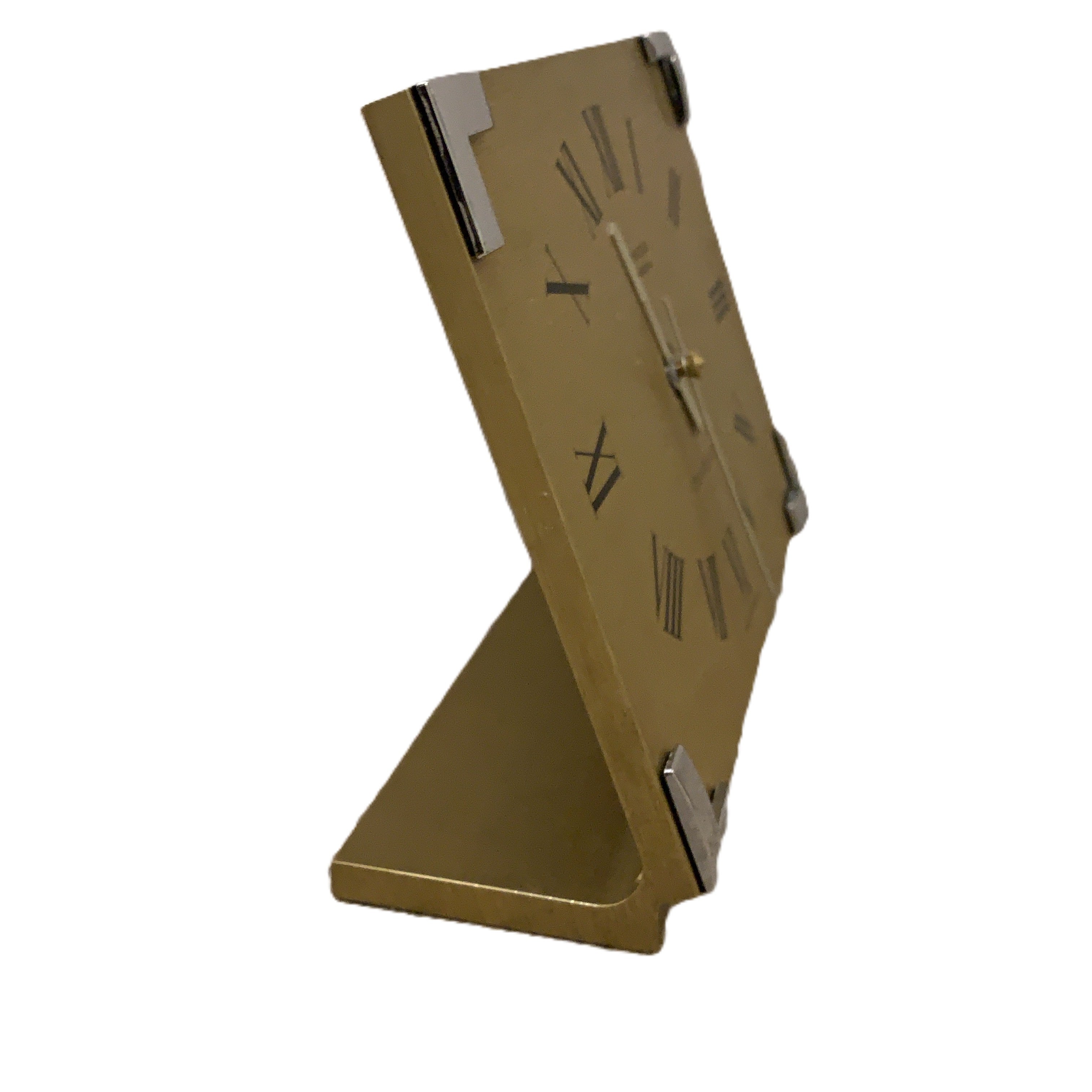 Kienzle International Chronoquartz Mantel Clock, 1970s Brushed Gold Aluminium, Chrome Corners
