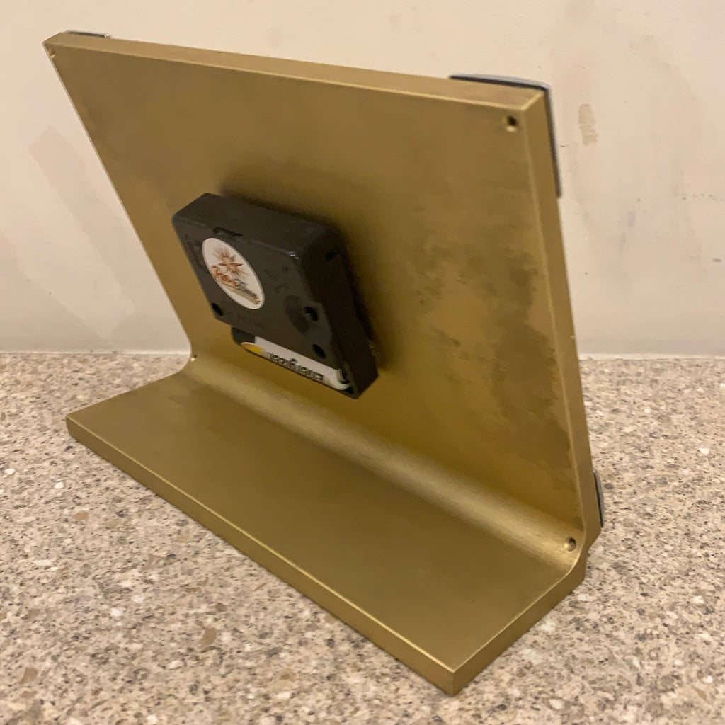 Kienzle International Chronoquartz Mantel Clock, 1970s Brushed Gold Aluminium, Chrome Corners