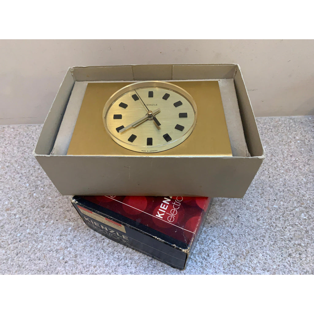 Kienzle Electronic Mantel Clock, NOS, Original Box, 1970s Brushed Gold