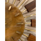 1960s Manley Starburst Clock, Walnut Brass Spokes, Faux Onyx Dial, Mid Century