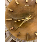 1960s Manley Starburst Clock, Walnut Brass Spokes, Faux Onyx Dial, Mid Century