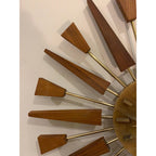 1960s Manley Starburst Clock, Walnut Brass Spokes, Faux Onyx Dial, Mid Century