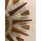 1960s Manley Starburst Clock, Walnut Brass Spokes, Faux Onyx Dial, Mid Century