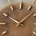 Manley Starburst Wall Clock – 1960s British Teak Walnut Brass Faux Marble Face 19 Inch Quartz