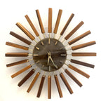1960s Manley Teak Walnut Starburst Clock, 24 Spoke Atomic Design