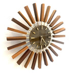 1960s Manley Teak Walnut Starburst Clock, 24 Spoke Atomic Design