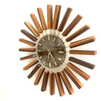 1960s Manley Teak Walnut Starburst Clock, 24 Spoke Atomic Design