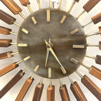 1960s Manley Teak Walnut Starburst Clock, 24 Spoke Atomic Design