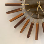 1960s Manley Teak Walnut Starburst Clock, 24 Spoke Atomic Design