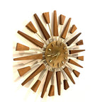 1960s Manley Starburst Clock, Walnut Brass Spokes, Faux Onyx Dial, Mid Century