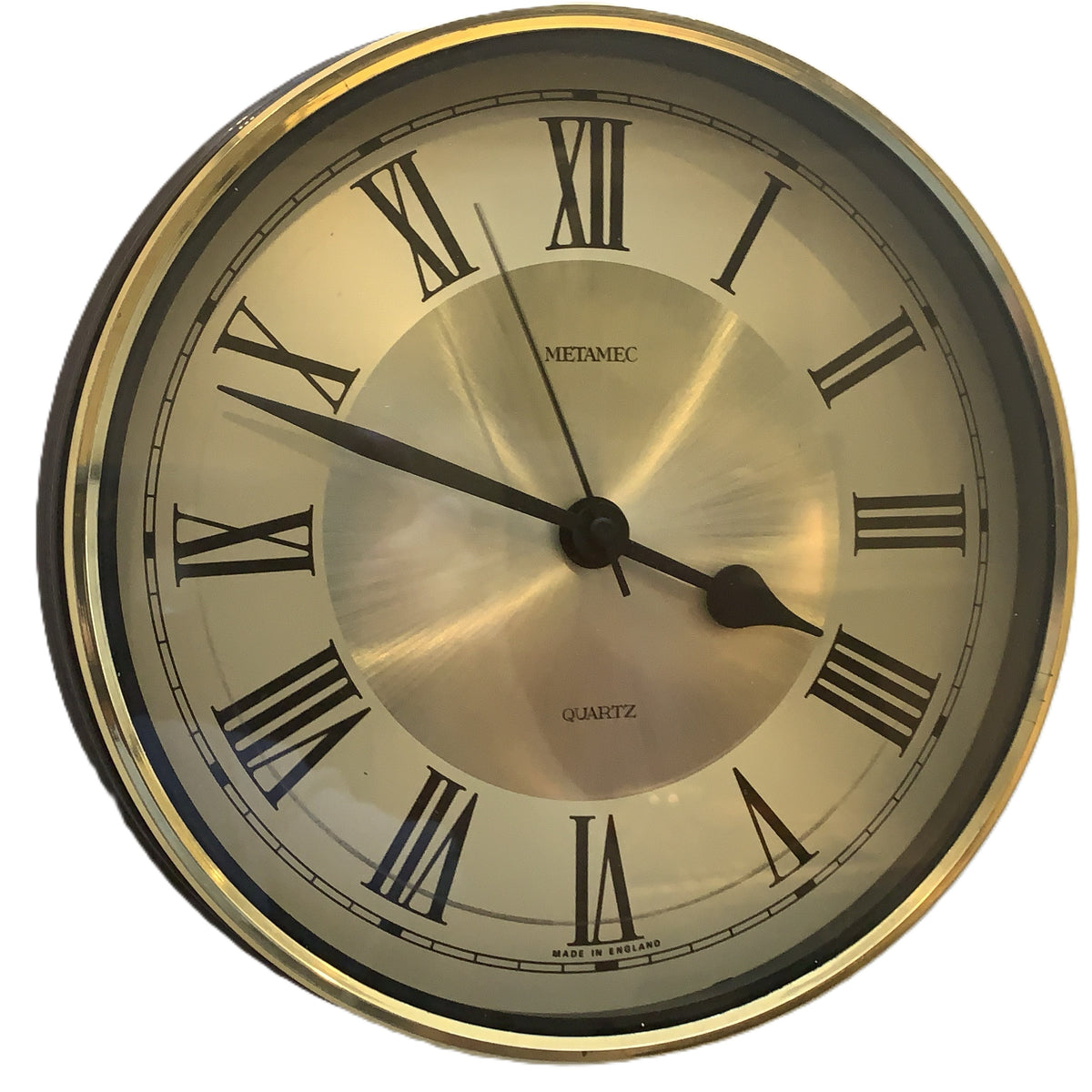 Metamec 5612 Wall Clock — 1970s, Faux Brass, Silver & Champagne Dial
