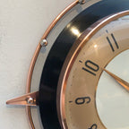 Metamec 5859 Starburst Wall Clock — Copper & Black Bakelite, 1960s, Kienzle Quartz