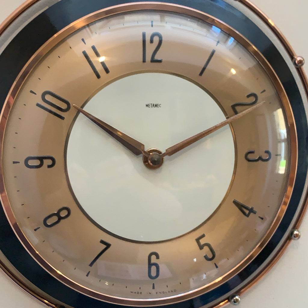 Metamec 5859 Starburst Wall Clock — Copper & Black Bakelite, 1960s, Kienzle Quartz