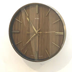1970s Metamec Faux Teak Wall Clock, Brass Bezel, Minimalist Design, 20.5cm