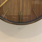 1970s Metamec Faux Teak Wall Clock, Brass Bezel, Minimalist Design, 20.5cm