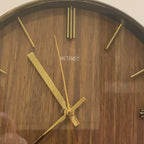 1970s Metamec Faux Teak Wall Clock, Brass Bezel, Minimalist Design, 20.5cm