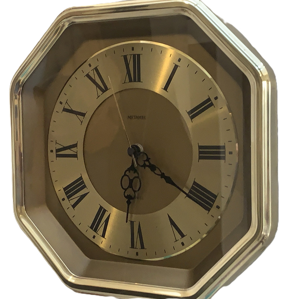 Metamec Octagonal Brass Wall Clock, Roman Numeral Quartz Dial, 1984-1986