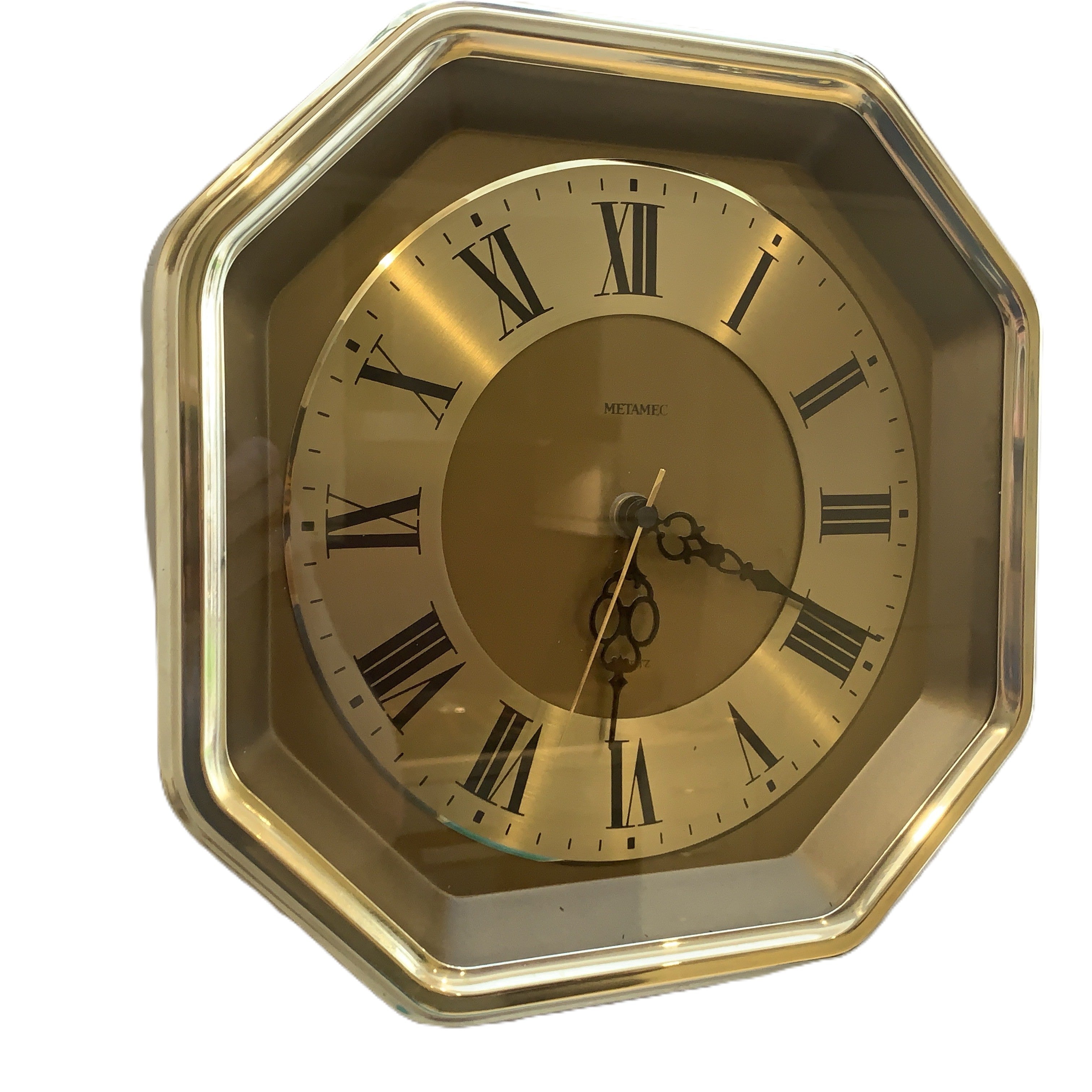 Metamec Octagonal Brass Wall Clock, Roman Numeral Quartz Dial, 1984-1986