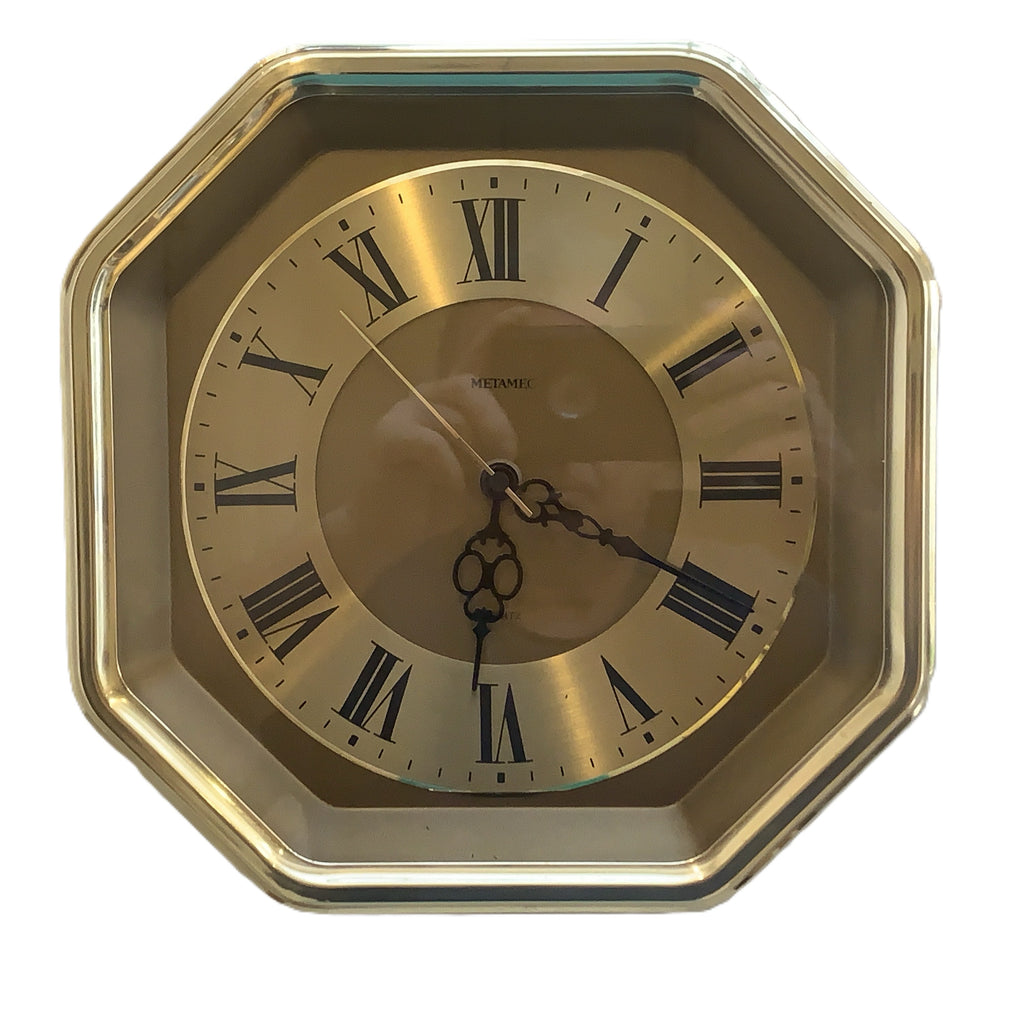 Metamec Octagonal Brass Wall Clock, Roman Numeral Quartz Dial, 1984-1986