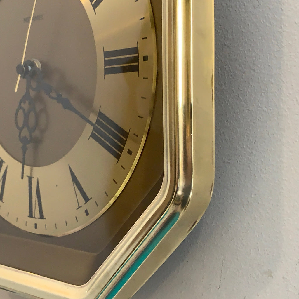 Metamec Octagonal Brass Wall Clock, Roman Numeral Quartz Dial, 1984-1986