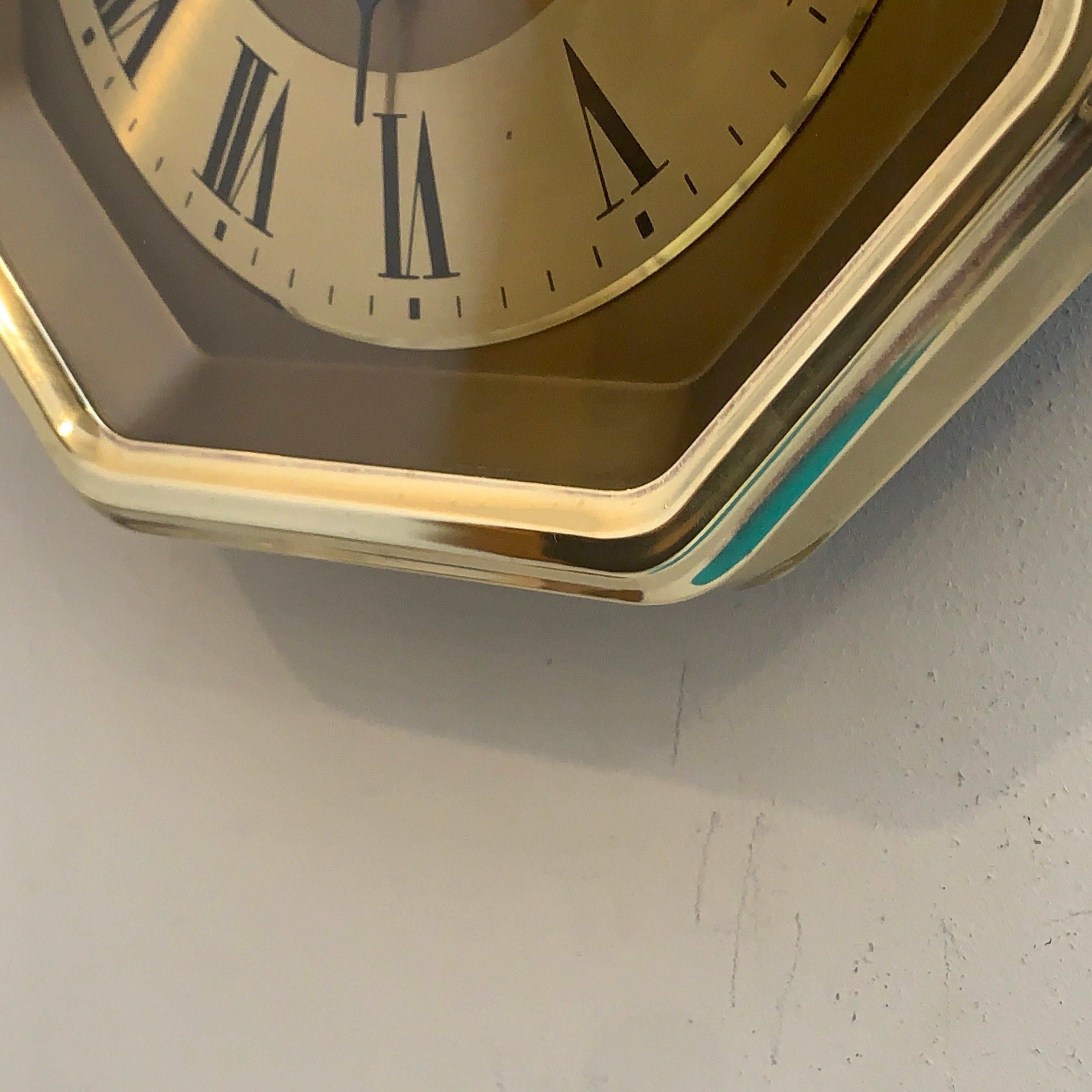 Metamec Octagonal Brass Wall Clock, Roman Numeral Quartz Dial, 1984-1986