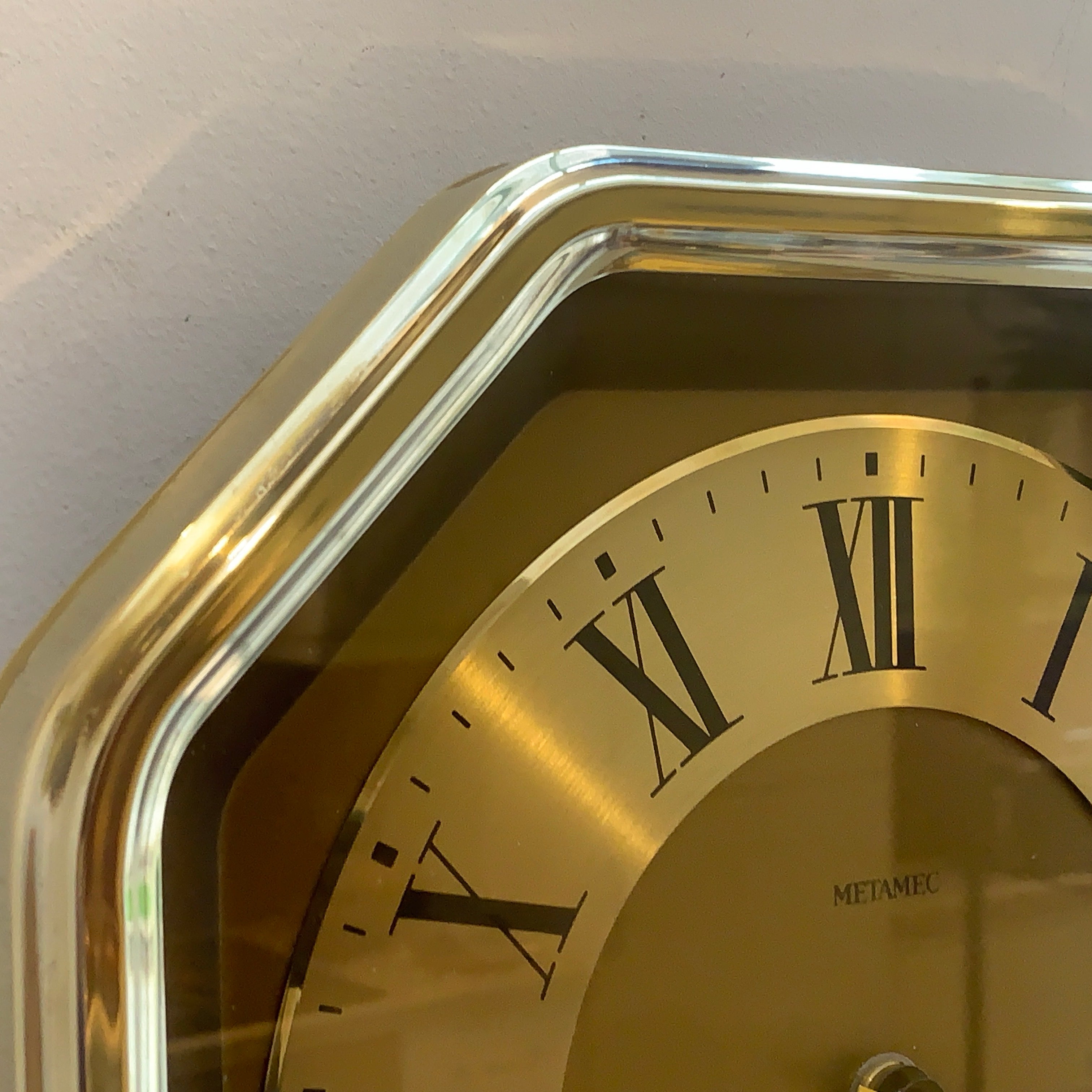Metamec Octagonal Brass Wall Clock, Roman Numeral Quartz Dial, 1984-1986