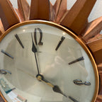 Metamec Sunburst Wall Clock, Model 5890 Copper Variant, 1960s Teak & Copper Starburst, 44cm, England