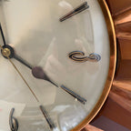 Metamec Sunburst Wall Clock, Model 5890 Copper Variant, 1960s Teak & Copper Starburst, 44cm, England