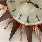 Metamec Sunburst Wall Clock, Model 5890 Copper Variant, 1960s Teak & Copper Starburst, 44cm, England