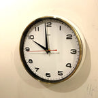 Metamec 5601 Wall Clock — White Bakelite, Solid Brass Bezel, 1960s