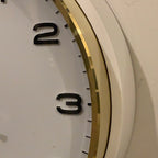 Metamec 5601 Wall Clock — White Bakelite, Solid Brass Bezel, 1960s