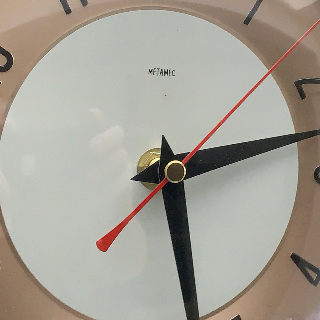 Metamec 5859 Starburst Wall Clock, Copper Black Bakelite, 1960s, New Quartz