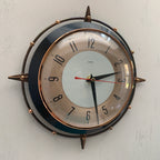 Metamec 5859 Starburst Wall Clock, Copper Black Bakelite, 1960s, New Quartz