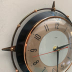 Metamec 5859 Starburst Wall Clock, Copper Black Bakelite, 1960s, New Quartz