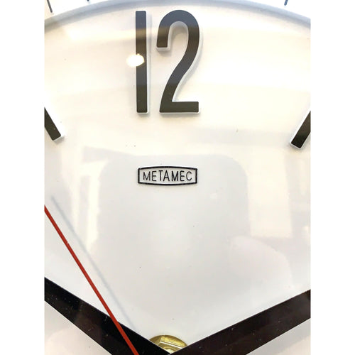 1960s Metamec Wall Clock — White Chrome Bezel, Arabic Numerals, Quartz, Made in England