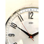 1960s Metamec Wall Clock — White Chrome Bezel, Arabic Numerals, Quartz, Made in England
