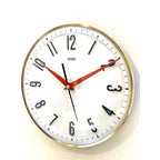 Metamec Model 5868 Wall Clock, 1960s, White Brass Bezel, Red Hands, Arabic Numerals, Quartz