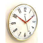 Metamec Model 5868 Wall Clock, 1960s, White Brass Bezel, Red Hands, Arabic Numerals, Quartz
