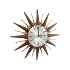 Metamec Sunburst Wall Clock, Model 5890 Copper Variant, 1960s Teak & Copper Starburst, 44cm, England