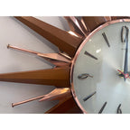 Metamec Sunburst Wall Clock, Model 5890 Copper Variant, 1960s Teak & Copper Starburst, 44cm, England