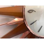 Metamec Sunburst Wall Clock, Model 5890 Copper Variant, 1960s Teak & Copper Starburst, 44cm, England