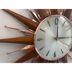 Metamec Sunburst Wall Clock, Model 5890 Copper Variant, 1960s Teak & Copper Starburst, 44cm, England