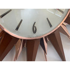 Metamec Sunburst Wall Clock, Model 5890 Copper Variant, 1960s Teak & Copper Starburst, 44cm, England