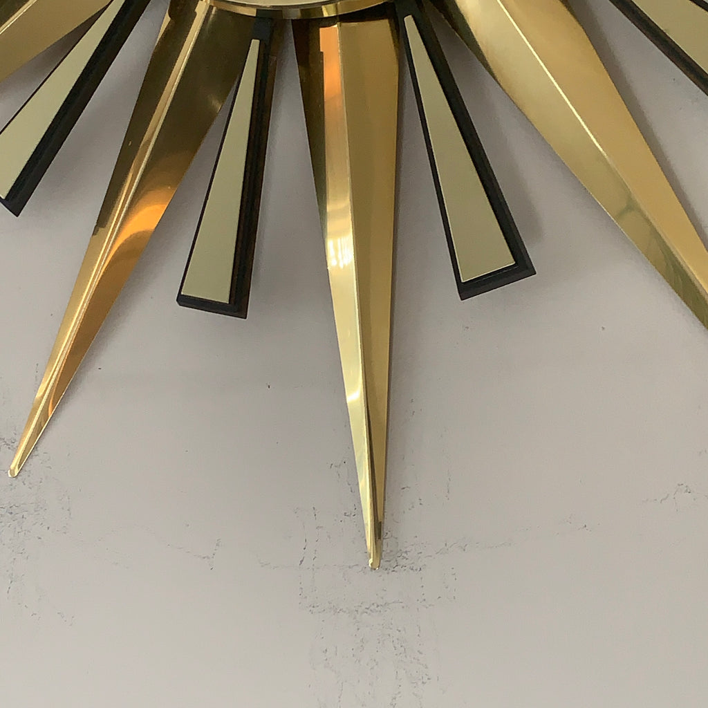 Metamec Sunburst Wall Clock, Rare Model 5629 Brass Starburst 1970s Quartz