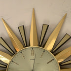 Metamec Sunburst Wall Clock, Rare Model 5629 Brass Starburst 1970s Quartz