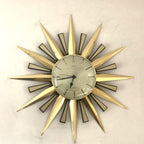 Metamec Sunburst Wall Clock, Rare Model 5629 Brass Starburst 1970s Quartz