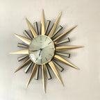 Metamec Sunburst Wall Clock, Rare Model 5629 Brass Starburst 1970s Quartz