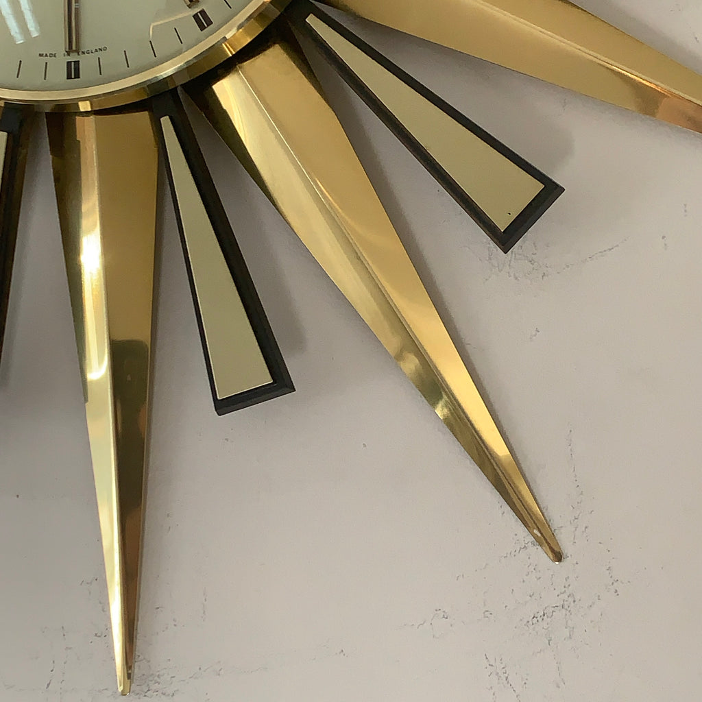 Metamec Sunburst Wall Clock, Rare Model 5629 Brass Starburst 1970s Quartz